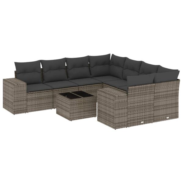 vidaXL Set Divano da Giardino 9 pz con Cuscini Grigio in Polyrattan