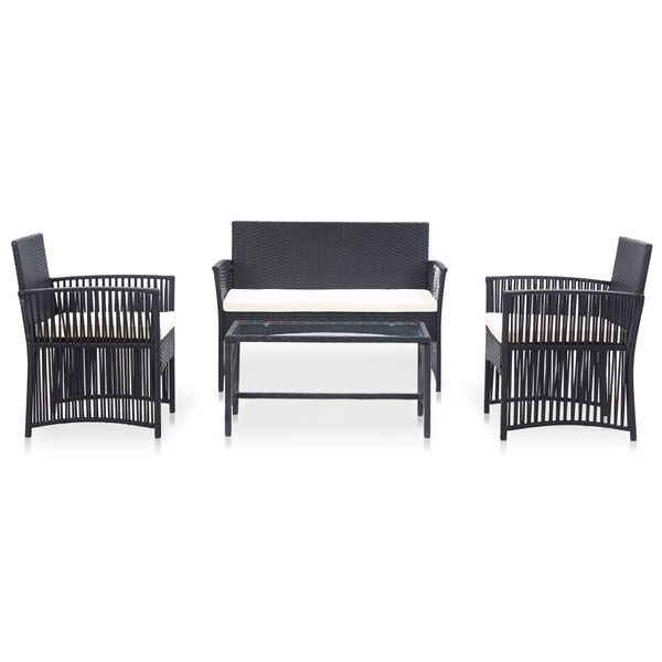 vidaXL Set Divani da Giardino 4 pz con Cuscini in Polyrattan Nero
