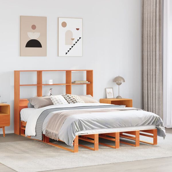 vidaXL Letto Libreria senza Materasso Marrone Cera 120x190 cm Legno