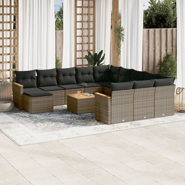 vidaXL Set Divani da Giardino 13 pz con Cuscini Grigio in Polyrattan