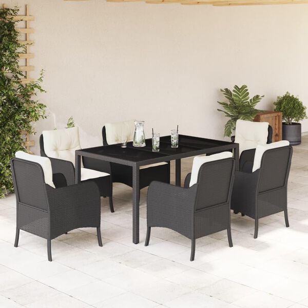 vidaXL Set da Pranzo da Giardino 7 pz Nero con Cuscini in Polyrattan