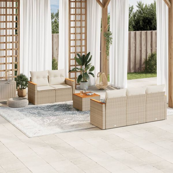 vidaXL Set Divano da Giardino 6 pz con Cuscini Beige in Polyrattan