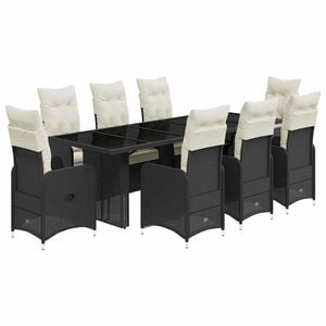 vidaXL Set Bistr&ograve; da Giardino 9 pz con Cuscini in Polyrattan Nero