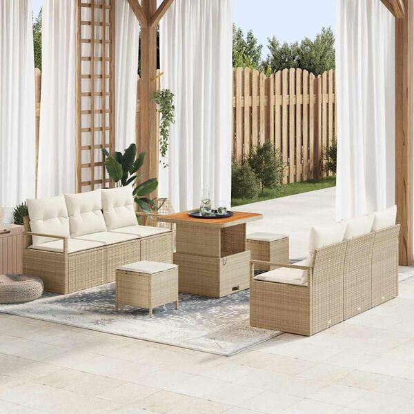 vidaXL Set Divano da Giardino 9 pcs Beige Poly Rattan