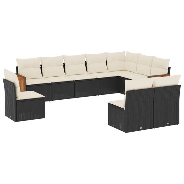 vidaXL Set Divani da Giardino 10pz con Cuscini in Polyrattan Nero