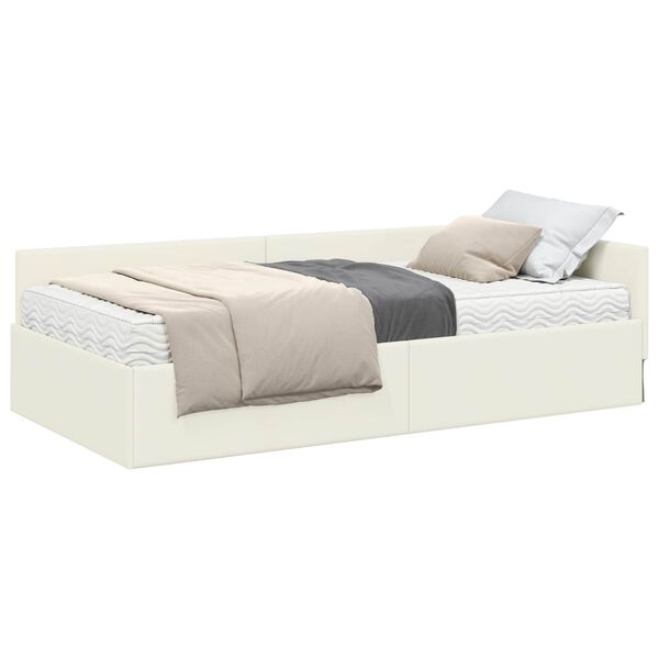 vidaXL Struttura Letto Angolare con Materasso 2 pcs Crema Velluto