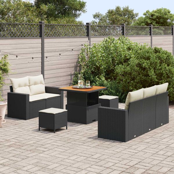 vidaXL Set Divano da Giardino 8 pcs Nero polyrattan