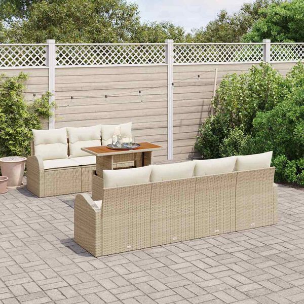 vidaXL Set Divano da Giardino con cuscino 8 pcs beige e panna