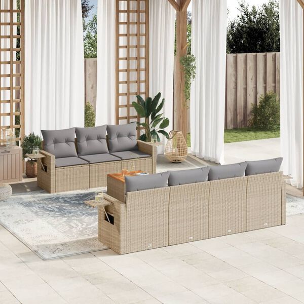 vidaXL Set Divano da Giardino 8 pz con Cuscini Beige in Polyrattan