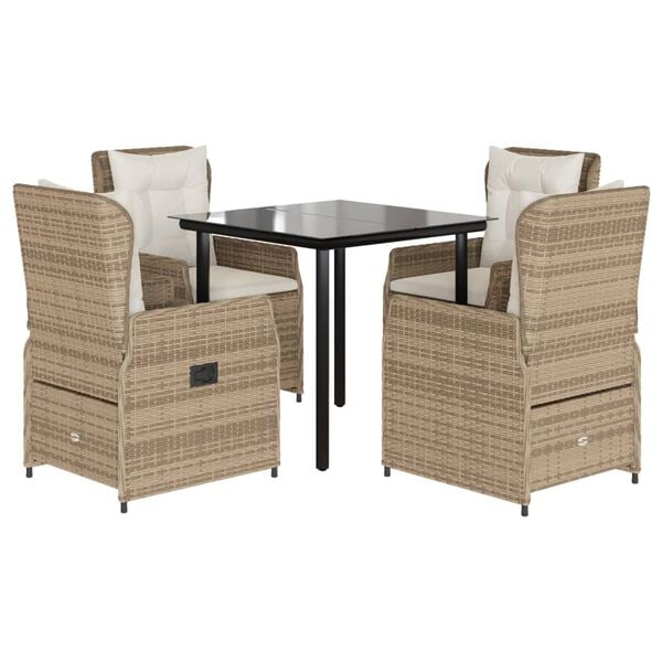 vidaXL Set da Pranzo da Giardino 5 pz con Cuscini Beige in Polyrattan