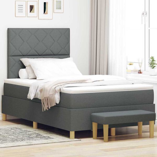 vidaXL Letto a molle con materasso Grigio scuro 120 x 190 cm Tessuto