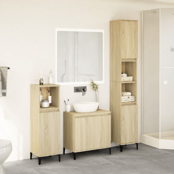 vidaXL Set Mobili da Bagno 3 pz Rovere Sonoma in Legno Multistrato