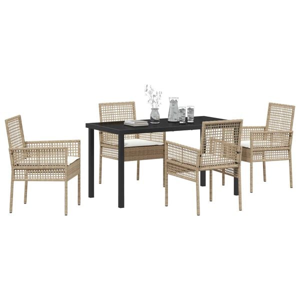 vidaXL Set da Pranzo per Giardino con cuscino 5 pcs Beige polyrattan