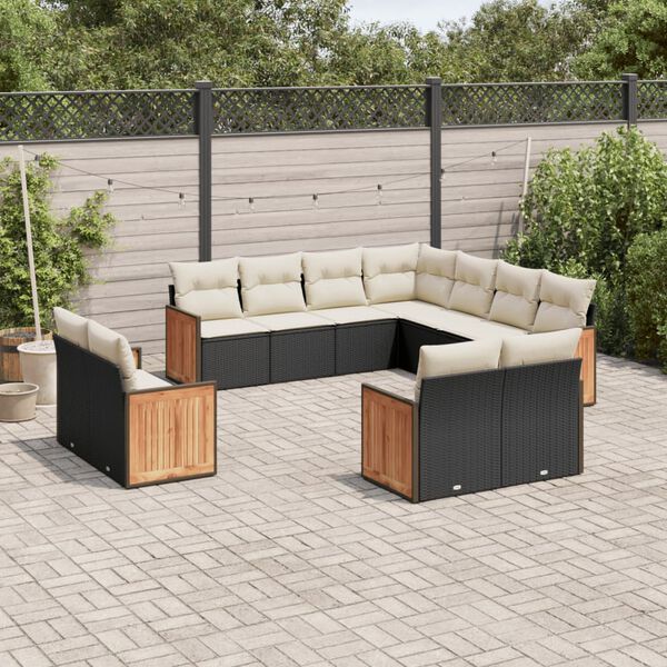 vidaXL Set Divani da Giardino 11 pz con Cuscini in Polyrattan Nero