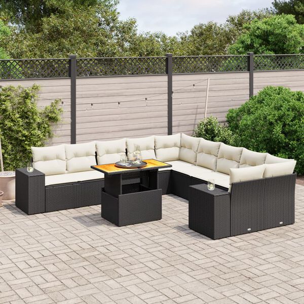 vidaXL Set Divani da Giardino 11 pz con Cuscini in Polyrattan Nero