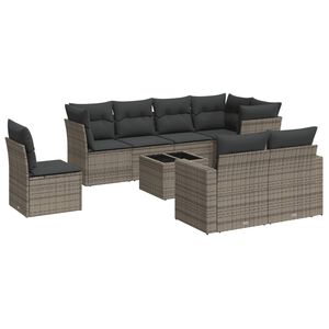 vidaXL Set Divano da Giardino 9 pz con Cuscini Grigio in Polyrattan