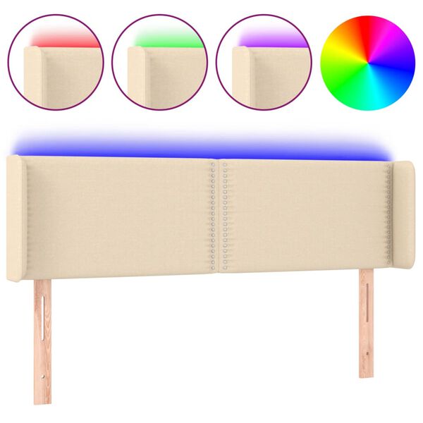 vidaXL Testiera a LED Crema 147x16x78/88 cm in Tessuto