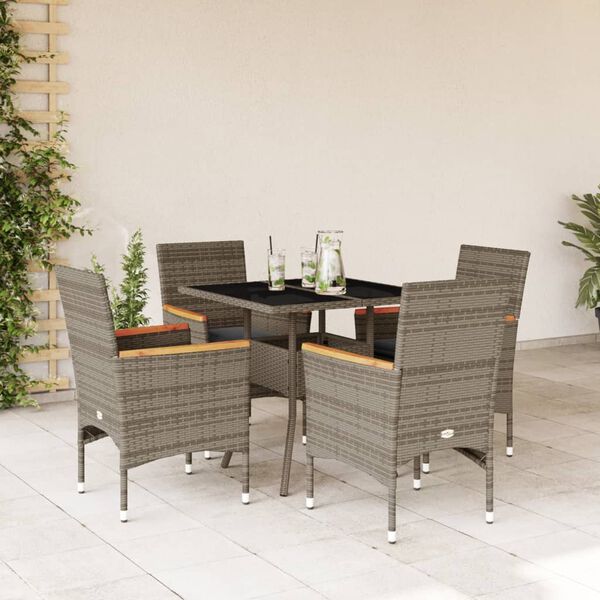 vidaXL Set da Pranzo da Giardino 5 pz con Cuscini Polyrattan e Vetro