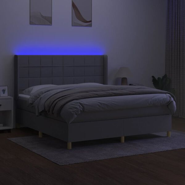 vidaXL Letto a Molle Materasso e LED Grigio Chiaro 180x200 cm Tessuto