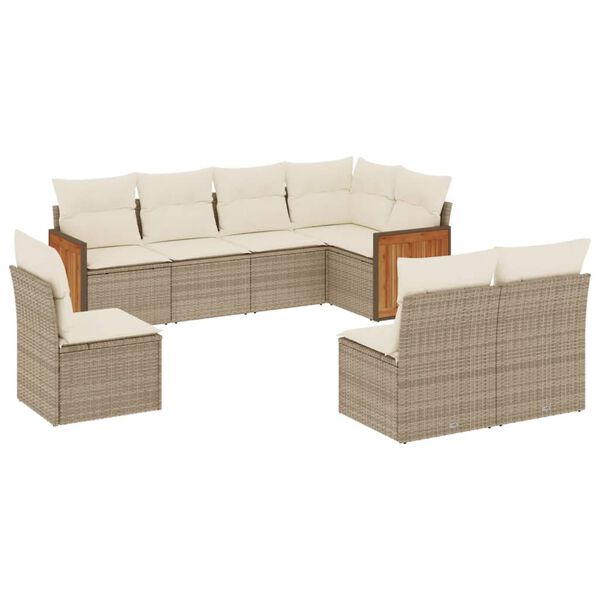vidaXL Set Divano da Giardino 8 pz con Cuscini Beige in Polyrattan