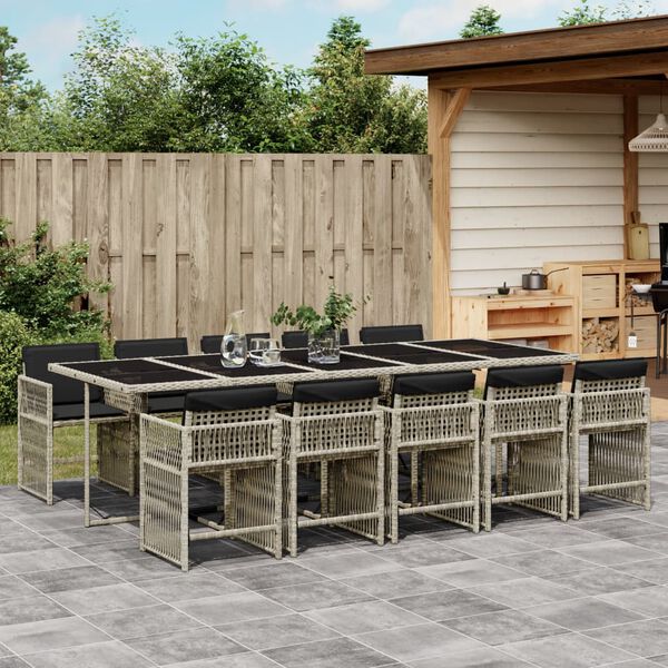vidaXL Set Pranzo Giardino 11pz con Cuscini Grigio Chiaro Polyrattan