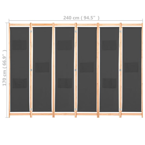 VidaXL Divisorio A 6 Pannelli In Tessuto, Colore Antracite, 240x200 Cm – Paravento Pieghevole Per Separare Stanze, Bloccare La Luce O Come Sfondo