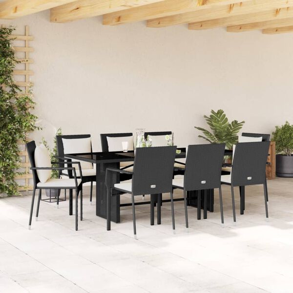 vidaXL Set da Pranzo da Giardino 9 pz con Cuscini Nero in Polyrattan
