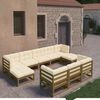 vidaXL Set Salotto Giardino e Cuscini 10 pz Legno Massello Pino Ambra