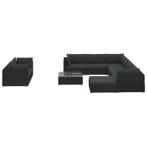 vidaXL Set Divani da Giardino 10 pz con Cuscini in Polyrattan Nero