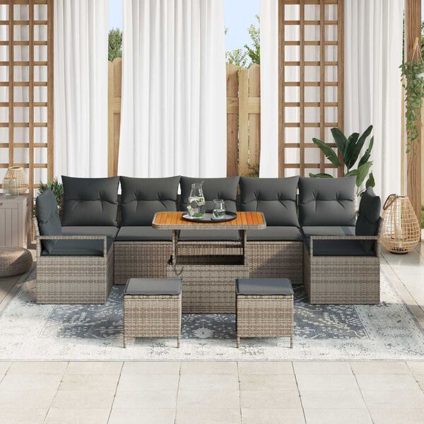 vidaXL Set Divano da Giardino con cuscino 10 pcs Grigio polyrattan