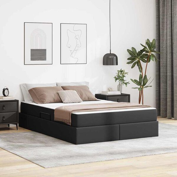 vidaXL Letto con contenitore e materasso 2 pcs Nero Pelle