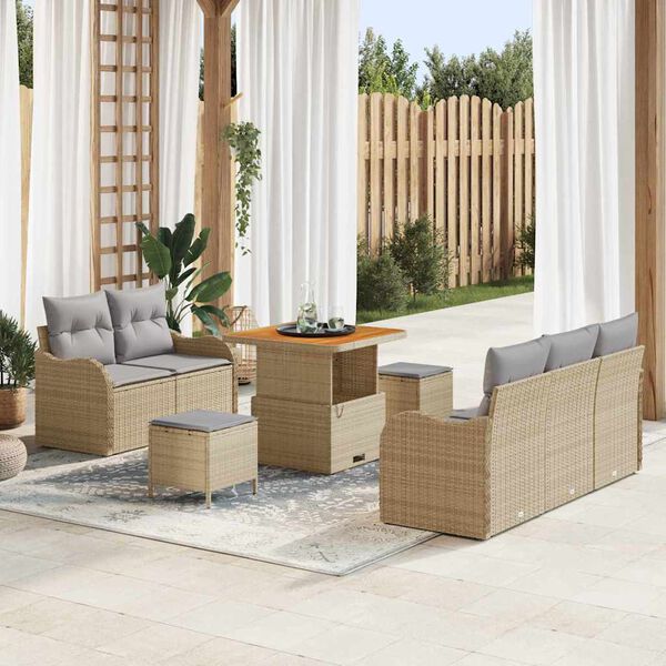 vidaXL Set Divano da Giardino con cuscino 8 pcs Beige polyrattan