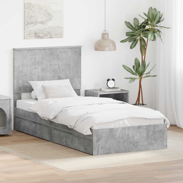 vidaXL Letto con Contenitore con testiera Grigio cemento 90 x 200 cm