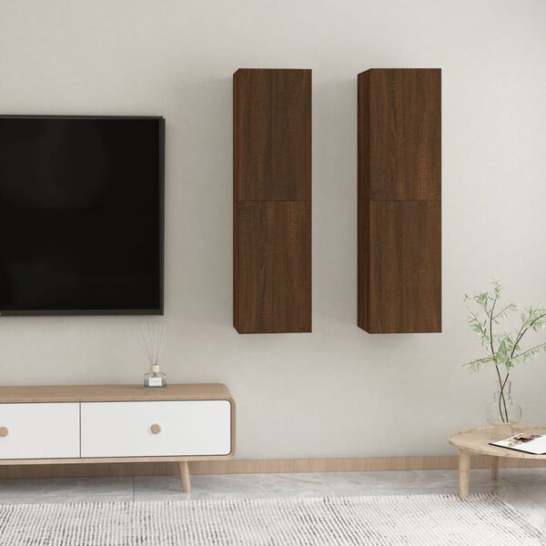vidaXL Mobili Porta TV a Parete 2 pz Rovere Marrone 30,5x30x110 cm