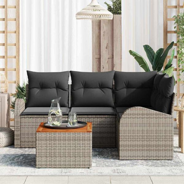 vidaXL Set Divano da Giardino con cuscino 5 pcs Grigio polyrattan