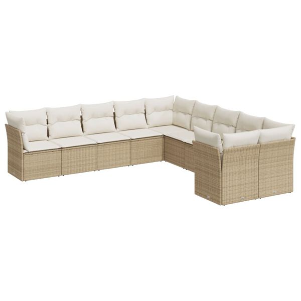 vidaXL Set Divano da Giardino 10 pz con Cuscini Beige in Polyrattan