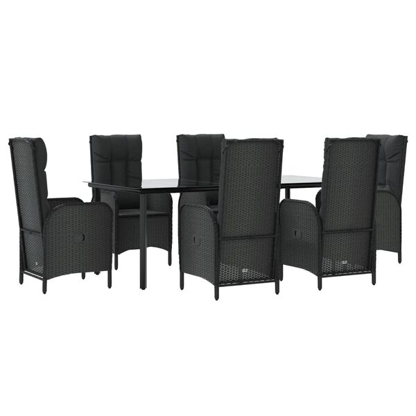 vidaXL Set da Pranzo da Giardino 7 pz Nero con Cuscini in Polyrattan