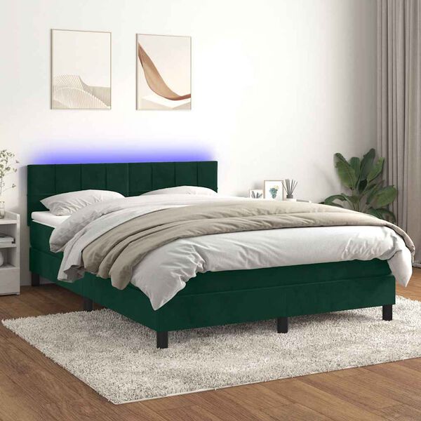 vidaXL Letto a Molle con Materasso e LED Verde Scuro 140x200cm Velluto