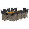 vidaXL Set Bistr&ograve; da Giardino 11 pz con Cuscini in Polyrattan Grigio