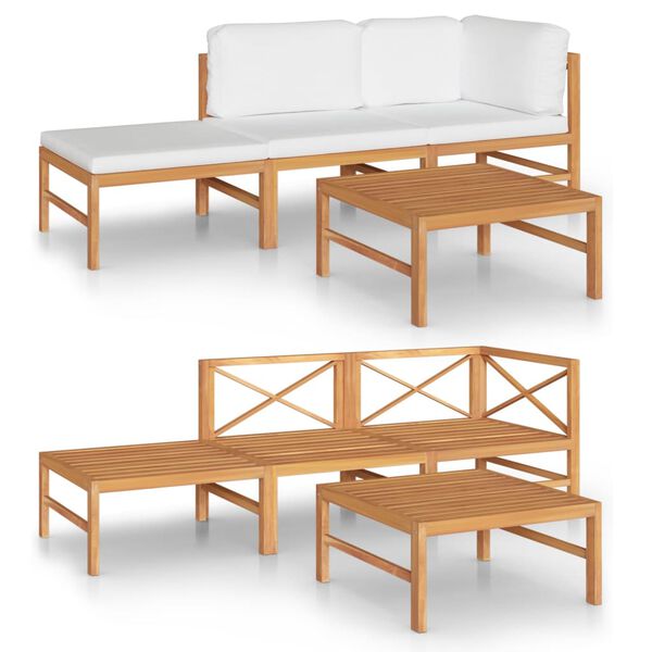 vidaXL Set Divani da Giardino 4pz Cuscini Crema Legno Massello di Teak