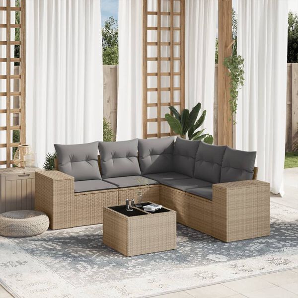 vidaXL Set Divano da Giardino 6 pz con Cuscini Beige in Polyrattan