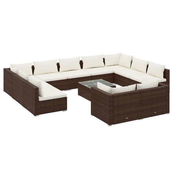 vidaXL Set Divani da Giardino 12 pz con Cuscini in Polyrattan Marrone