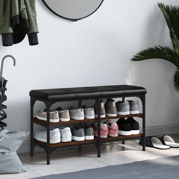 vidaXL Panca Porta Scarpe Rovere Marrone 82x32x47cm Legno Multistrato