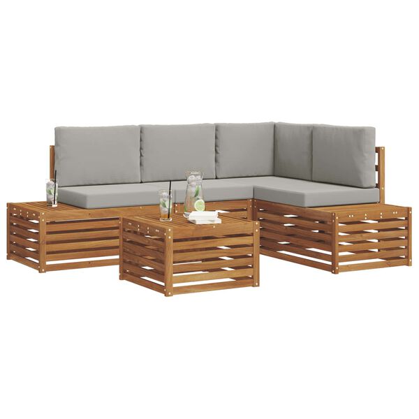 vidaXL Set di divani da esterno 5 Pezzo Grigio Naturale e Chiaro
