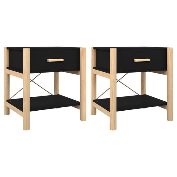 vidaXL Tavolini da Letto 2pz Nero 42x38x45 cm in Legno Multistrato