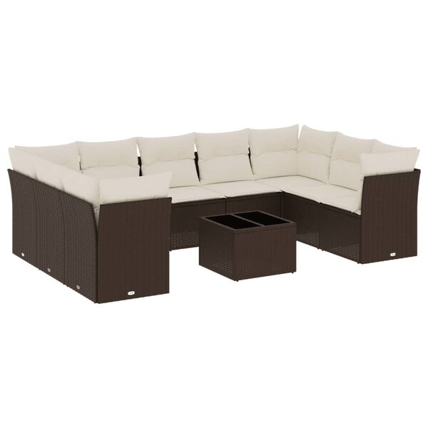 vidaXL Set Divani da Giardino 10pz con Cuscini in Polyrattan Marrone