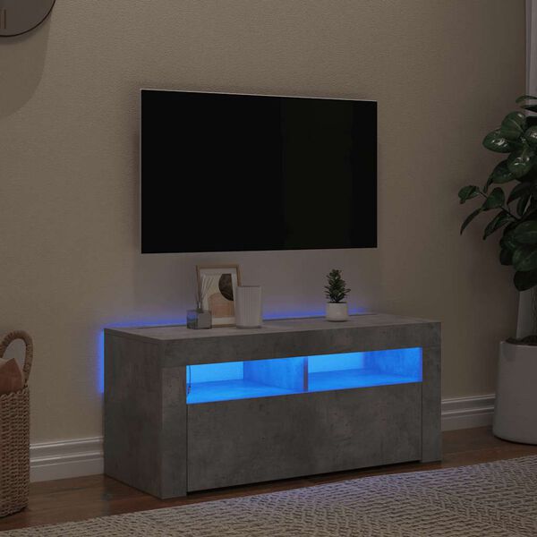 vidaXL Mobile Porta TV con Luci LED Grigio Cemento 90x35x40 cm