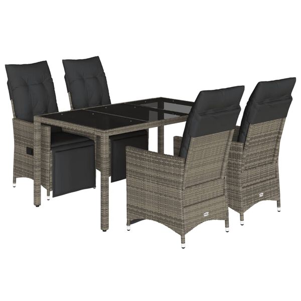 vidaXL Set Bistr&ograve; da Giardino 5 pz con Cuscini in Polyrattan Grigio