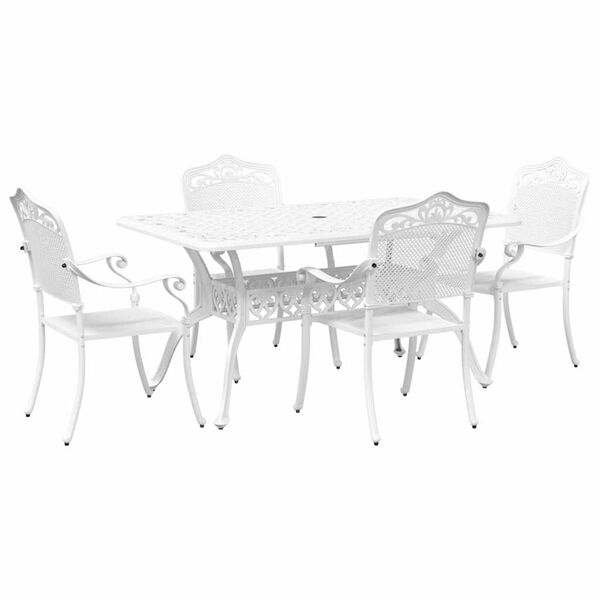 vidaXL Set da Pranzo per Giardino 5 pcs Bianco Alluminio