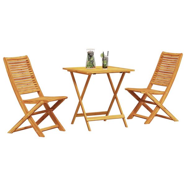 vidaXL Set Bistro Pieghevole 3 pcs Marrone Legno di Acacia Massello